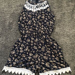Detailed Dark Blue Floral Romper